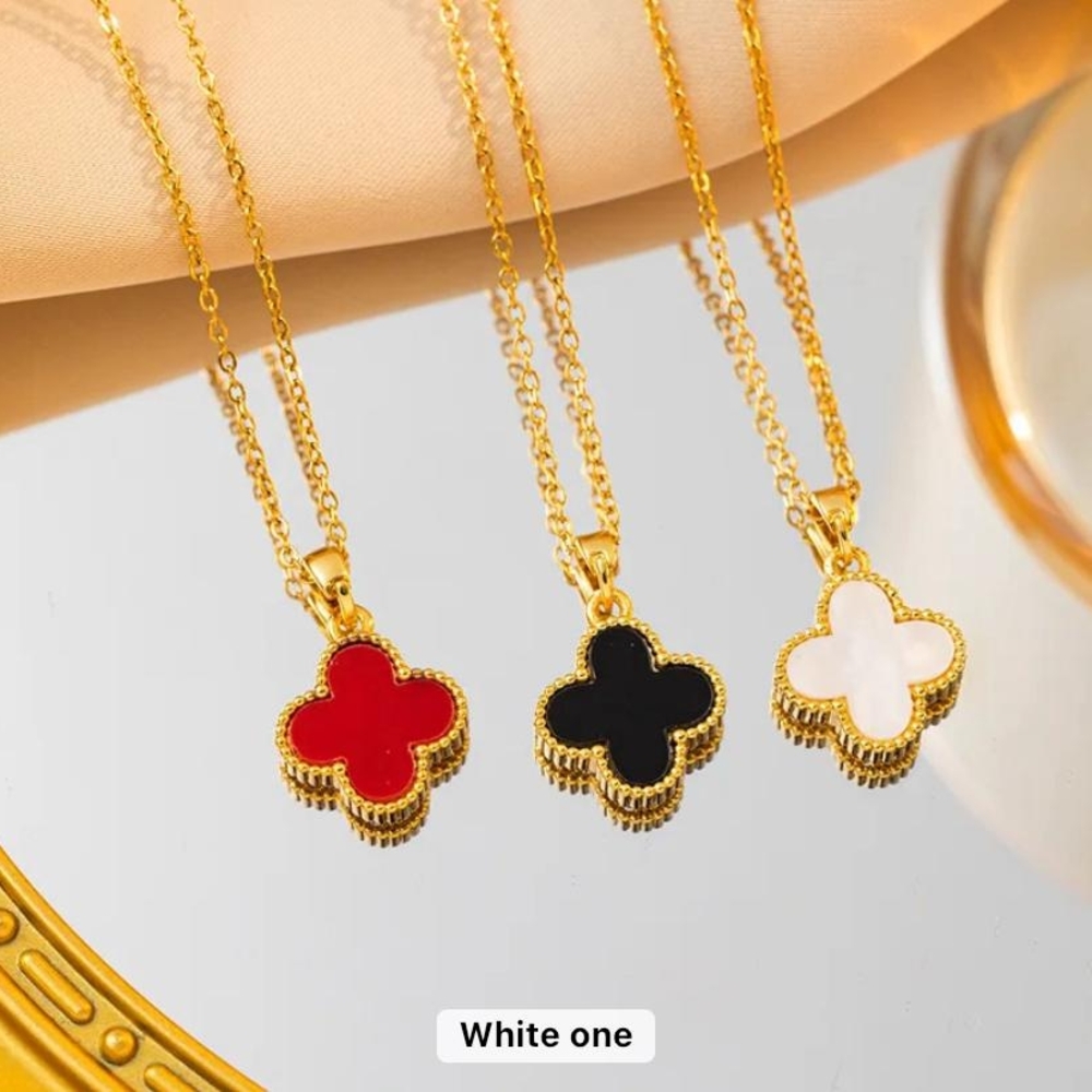Three Gold and White , black Clover Pendant Necklace Three Colors for